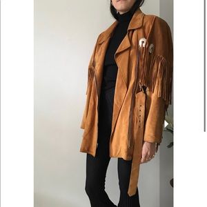Vintage Cache Fringe Suede Coat